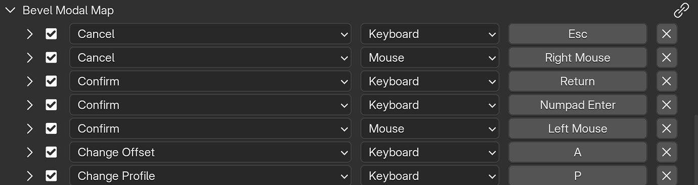 Example of an existing keymap for a model operator.