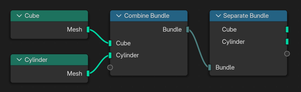 Combining a cube and cylinder mesh into a bundle and then separating it again.