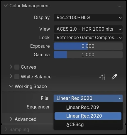 Working Color Space UI